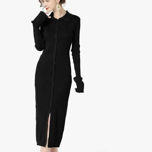 The Drop Dresses & Skirts - The Drop Black Ribbed Button Front Sweater Dress Size M
